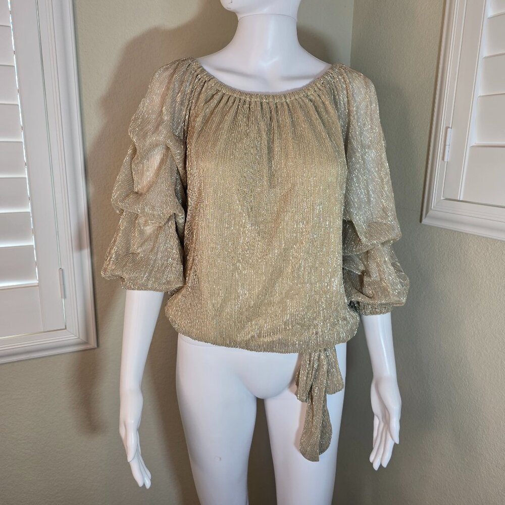 CeCe Shimmering Gold Holiday Blouse